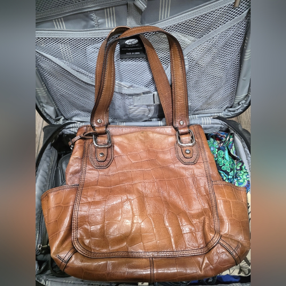Fossil Croc Pattern Brown Purse